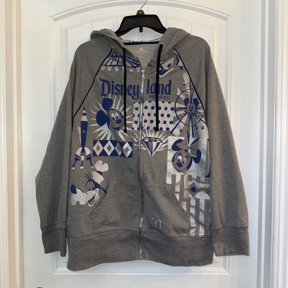 Disney Parks Disneyland Resort 60th Anniversary Full Zip Hoodie Womens 2X Gray